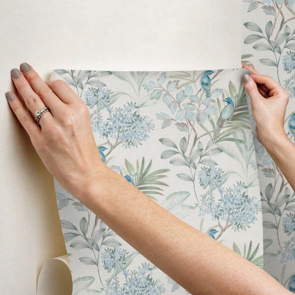 Handpainted Songbird Turquiose Peel & Stick Wallpaper