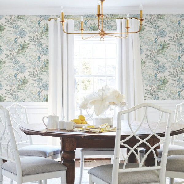 Handpainted Songbird Turquiose Peel & Stick Wallpaper