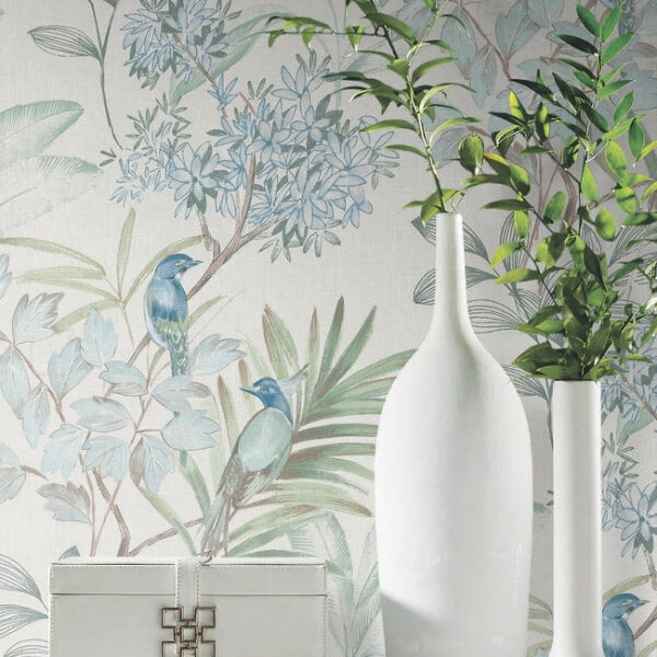 Handpainted Songbird Turquiose Peel & Stick Wallpaper