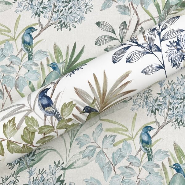 Handpainted Songbird Green & Blue Peel & Stick Wallpaper