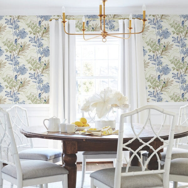 Handpainted Songbird Green & Blue Peel & Stick Wallpaper