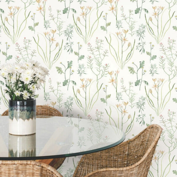 Alpine Botanical Peach Peel & Stick Wallpaper