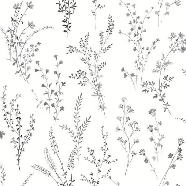 Wildflower Sprigs Black & White Peel & Stick Wallpaper
