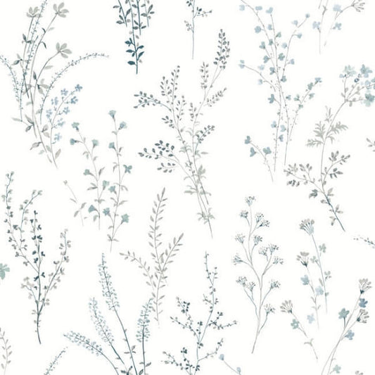 Wildflower Sprigs Blue & Green Peel & Stick Wallpaper