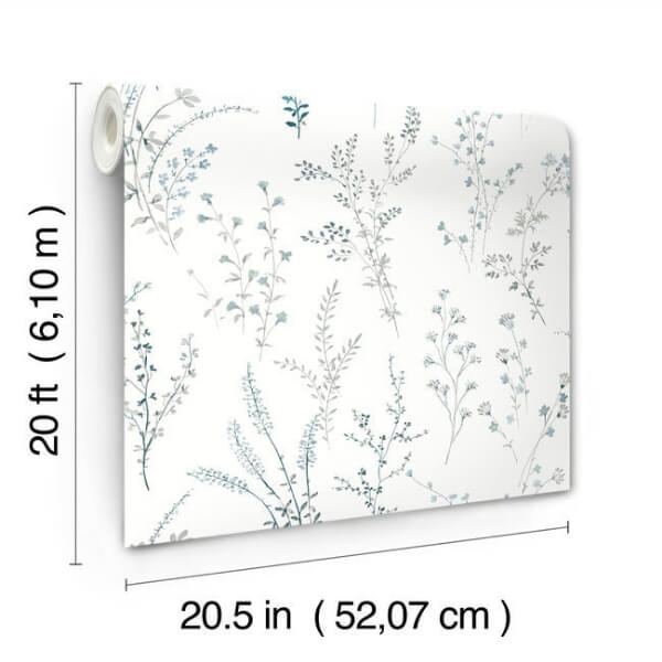Wildflower Sprigs Blue & Green Peel & Stick Wallpaper