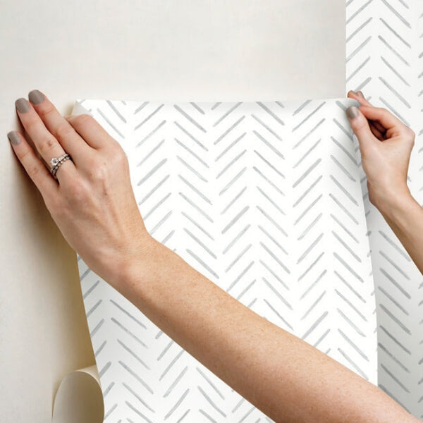 Painted Herringbone Fog Peel & Stick Wallpaper