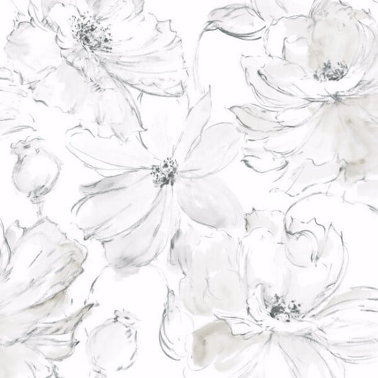 Floral Dreams Grey Peel & Stick Wallpaper