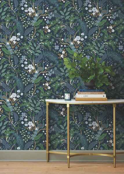 Peacock Garden Navy Peel & Stick Wallpaper