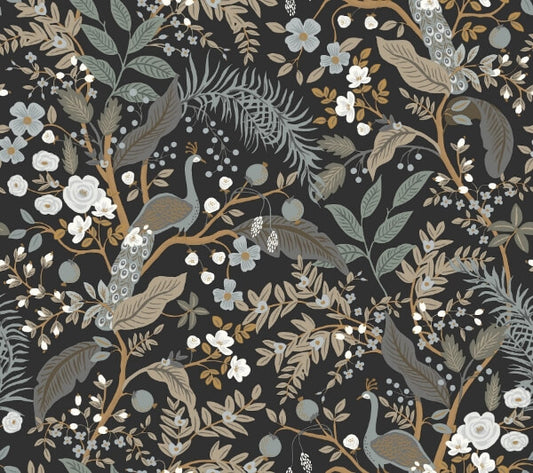Peacock Garden Black Peel & Stick Wallpaper