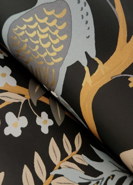 Peacock Garden Black Peel & Stick Wallpaper