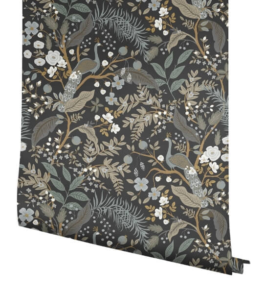 Peacock Garden Black Peel & Stick Wallpaper