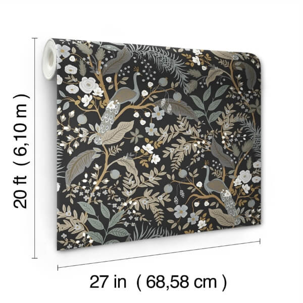 Peacock Garden Black Peel & Stick Wallpaper