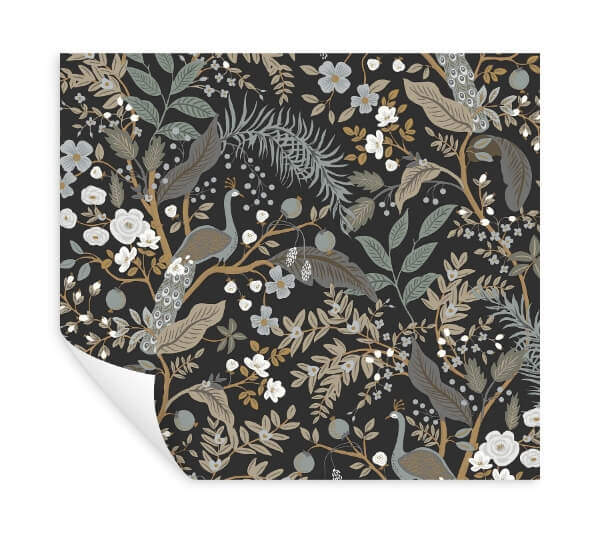 Peacock Garden Black Peel & Stick Wallpaper