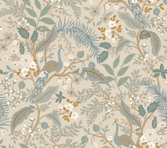 Peacock Garden Linen Peel & Stick Wallpaper