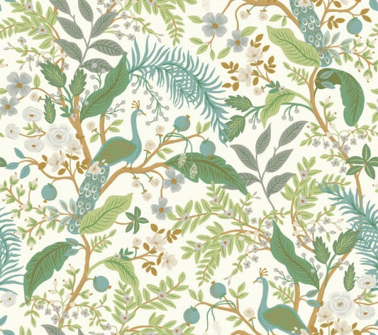 Peacock Garden White Peel & Stick Wallpaper