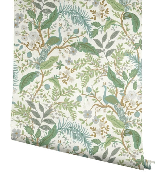 Peacock Garden White Peel & Stick Wallpaper