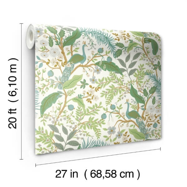 Peacock Garden White Peel & Stick Wallpaper