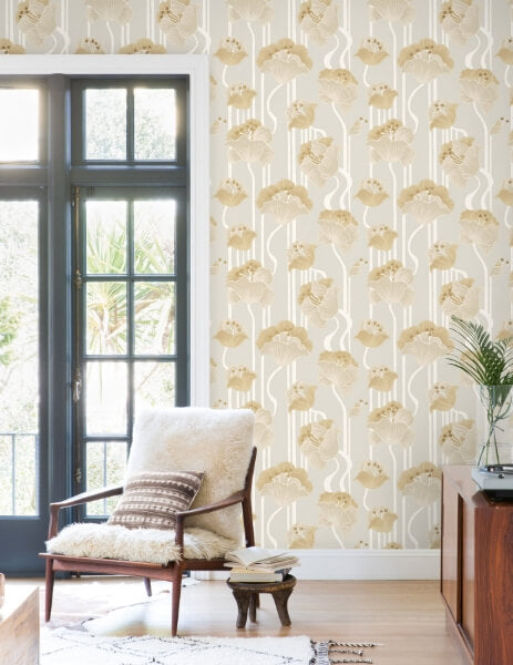 Shirley Neutral Deco Floral Peel & Stick Wallpaper