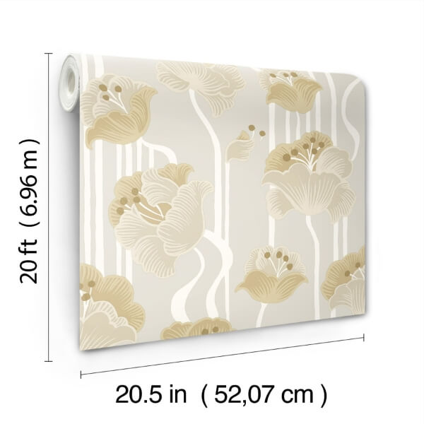 Shirley Neutral Deco Floral Peel & Stick Wallpaper