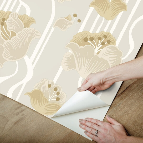 Shirley Neutral Deco Floral Peel & Stick Wallpaper
