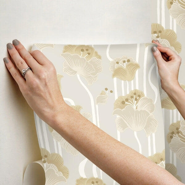 Shirley Neutral Deco Floral Peel & Stick Wallpaper