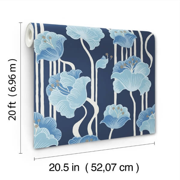 Shirley Blue Deco Floral Peel & Stick Wallpaper