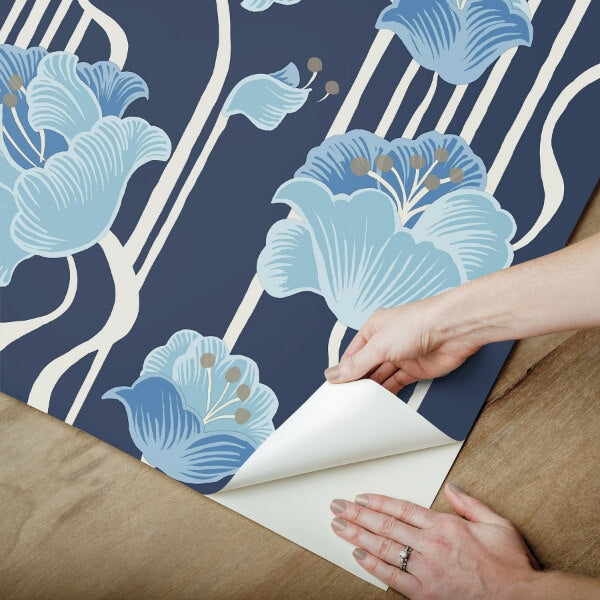 Shirley Blue Deco Floral Peel & Stick Wallpaper
