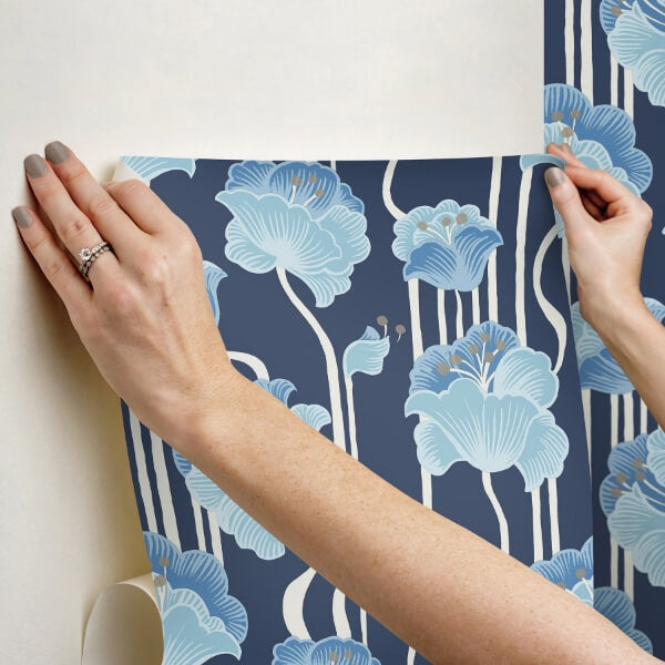 Shirley Blue Deco Floral Peel & Stick Wallpaper