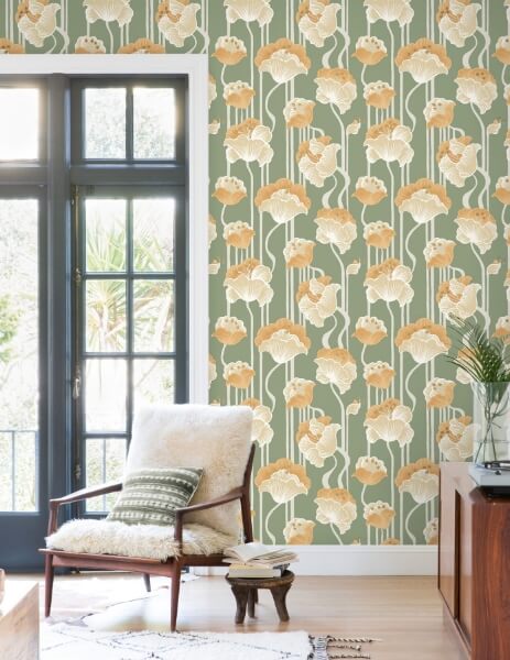 Shirley Green Deco Floral Peel & Stick Wallpaper