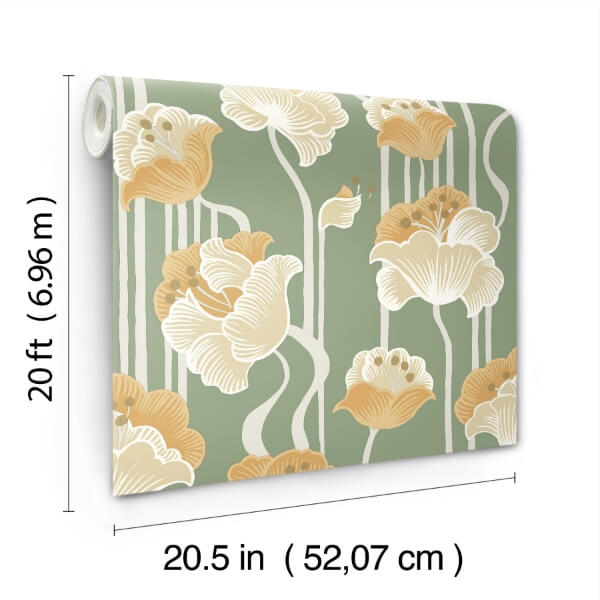 Shirley Green Deco Floral Peel & Stick Wallpaper