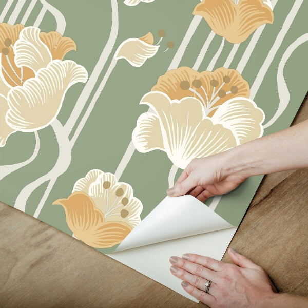 Shirley Green Deco Floral Peel & Stick Wallpaper