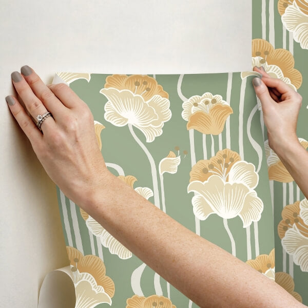 Shirley Green Deco Floral Peel & Stick Wallpaper