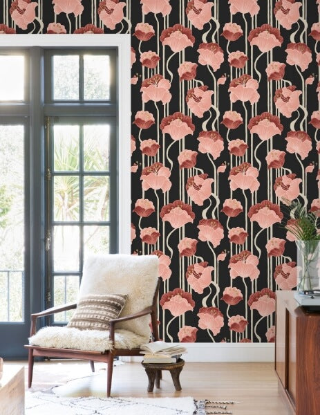 Shirley Coral Deco Floral Peel & Stick Wallpaper