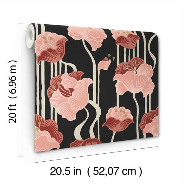 Shirley Coral Deco Floral Peel & Stick Wallpaper