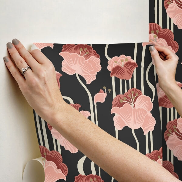 Shirley Coral Deco Floral Peel & Stick Wallpaper