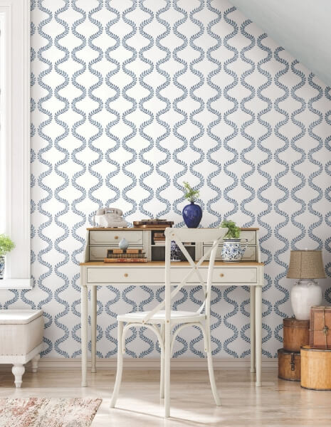 Florentine Blue Vine Trellis Peel & Stick Wallpaper