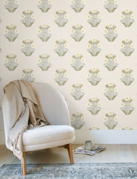 Sophie Sage Floral Medallion Peel & Stick Wallpaper