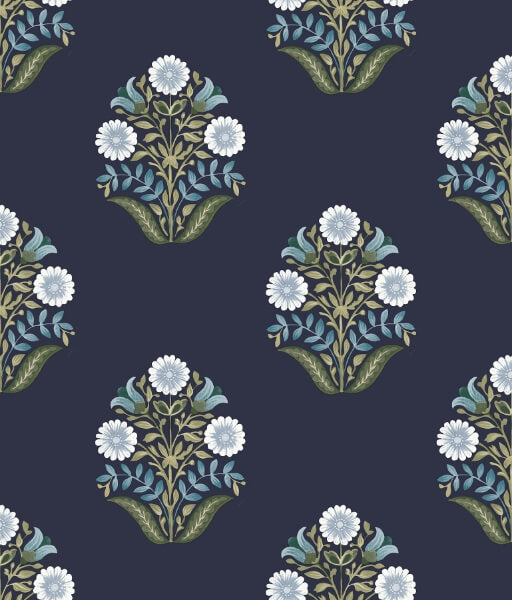 Sophie Navy Floral Medallion Peel & Stick Wallpaper