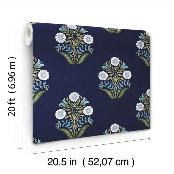 Sophie Navy Floral Medallion Peel & Stick Wallpaper