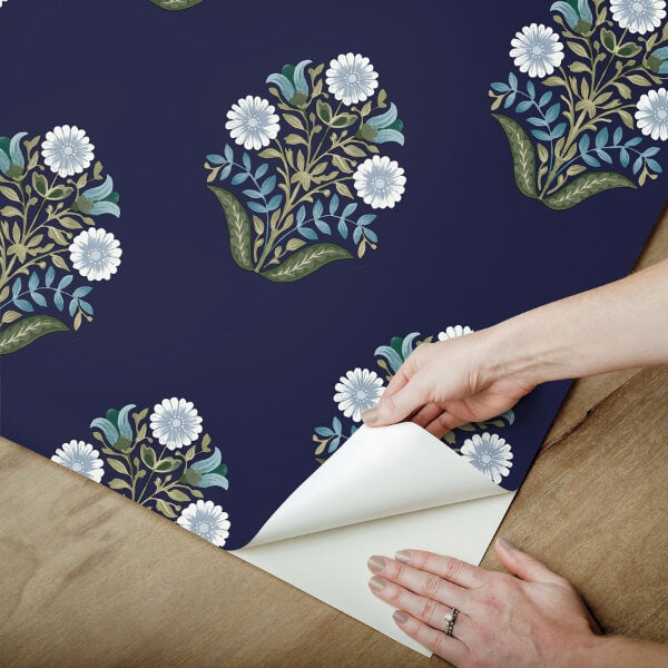 Sophie Navy Floral Medallion Peel & Stick Wallpaper