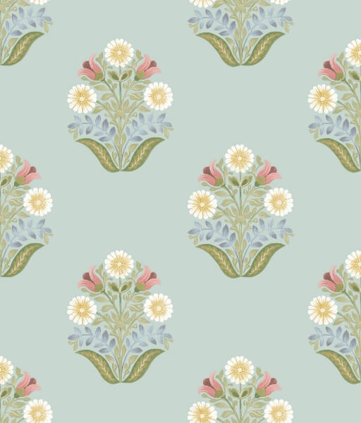 Sophie Aqua Floral Medallion Peel & Stick Wallpaper