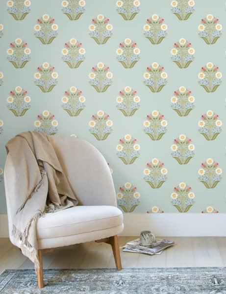 Sophie Aqua Floral Medallion Peel & Stick Wallpaper