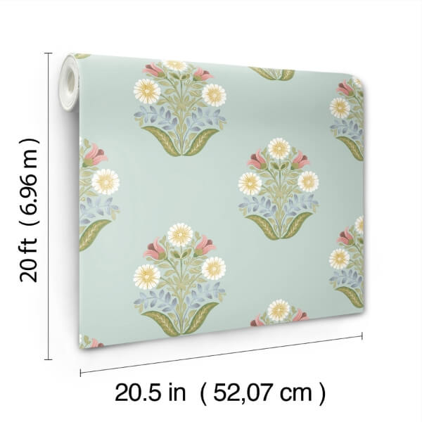 Sophie Aqua Floral Medallion Peel & Stick Wallpaper