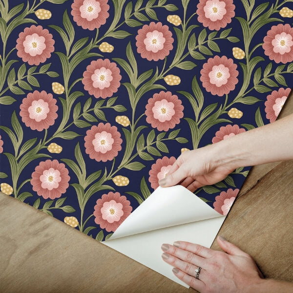 Lillian Blue Floral Vine Peel & Stick Wallpaper