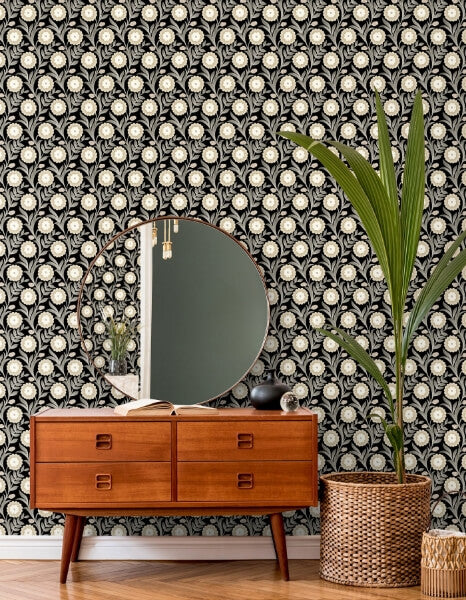Lillian Black Floral Vine Peel & Stick Wallpaper