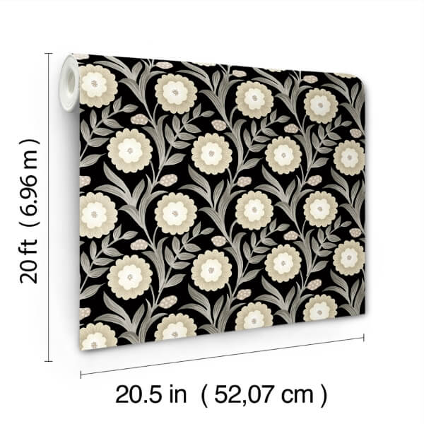 Lillian Black Floral Vine Peel & Stick Wallpaper