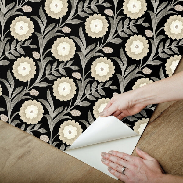 Lillian Black Floral Vine Peel & Stick Wallpaper