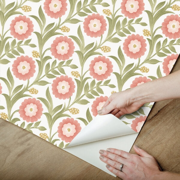 Lillian Pink Floral Vine Peel & Stick Wallpaper