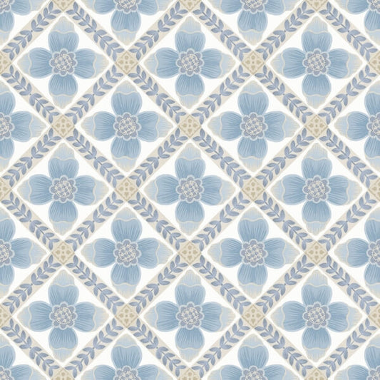 Mimi Blue Quilted Floral Peel & Stick Wallpaper