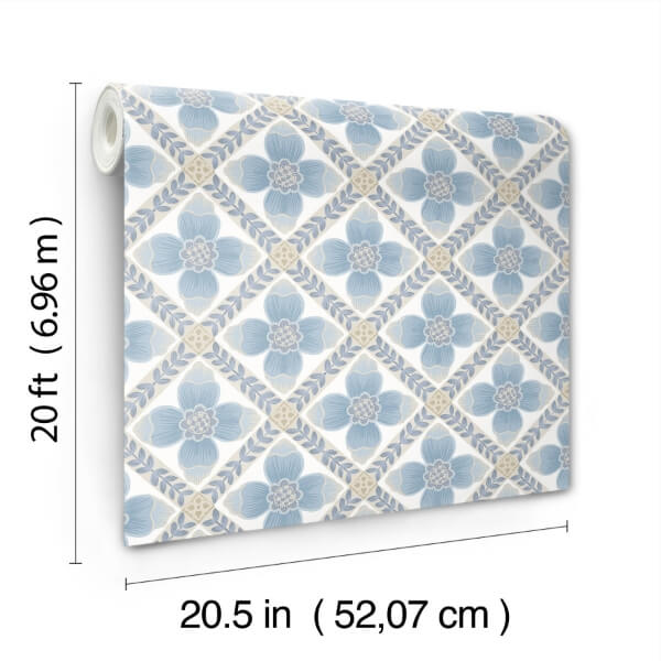 Mimi Blue Quilted Floral Peel & Stick Wallpaper